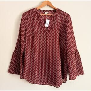 J Crew Blouse  Bell Sleeve Burgundy Corpcore Career Professional Office Wear